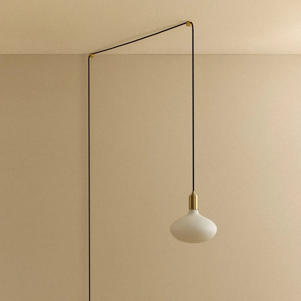 Plug-in pendant with opal oval bulb, brass, unlit