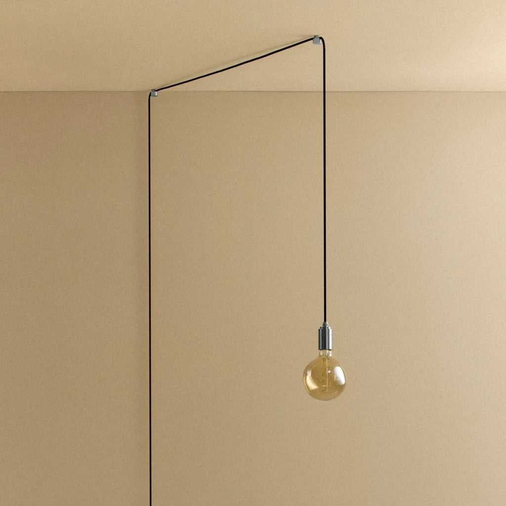 Plug-in pendant with small tinted sculptural bulb, stainless steel, unlit