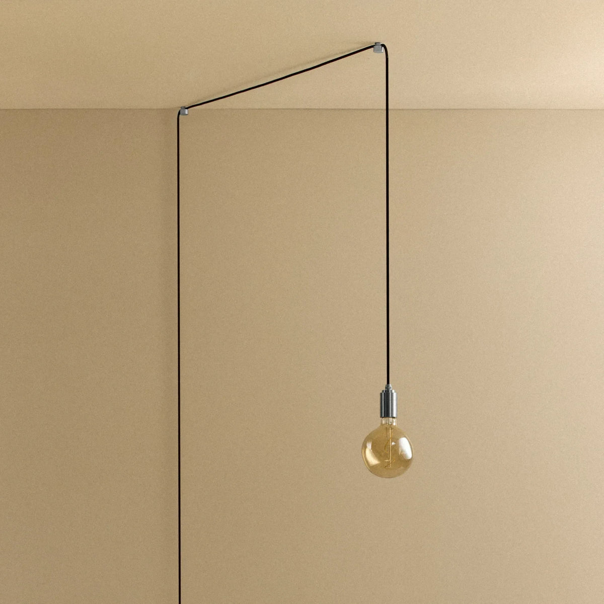 Plug-in pendant with small tinted sculptural bulb, stainless steel, unlit