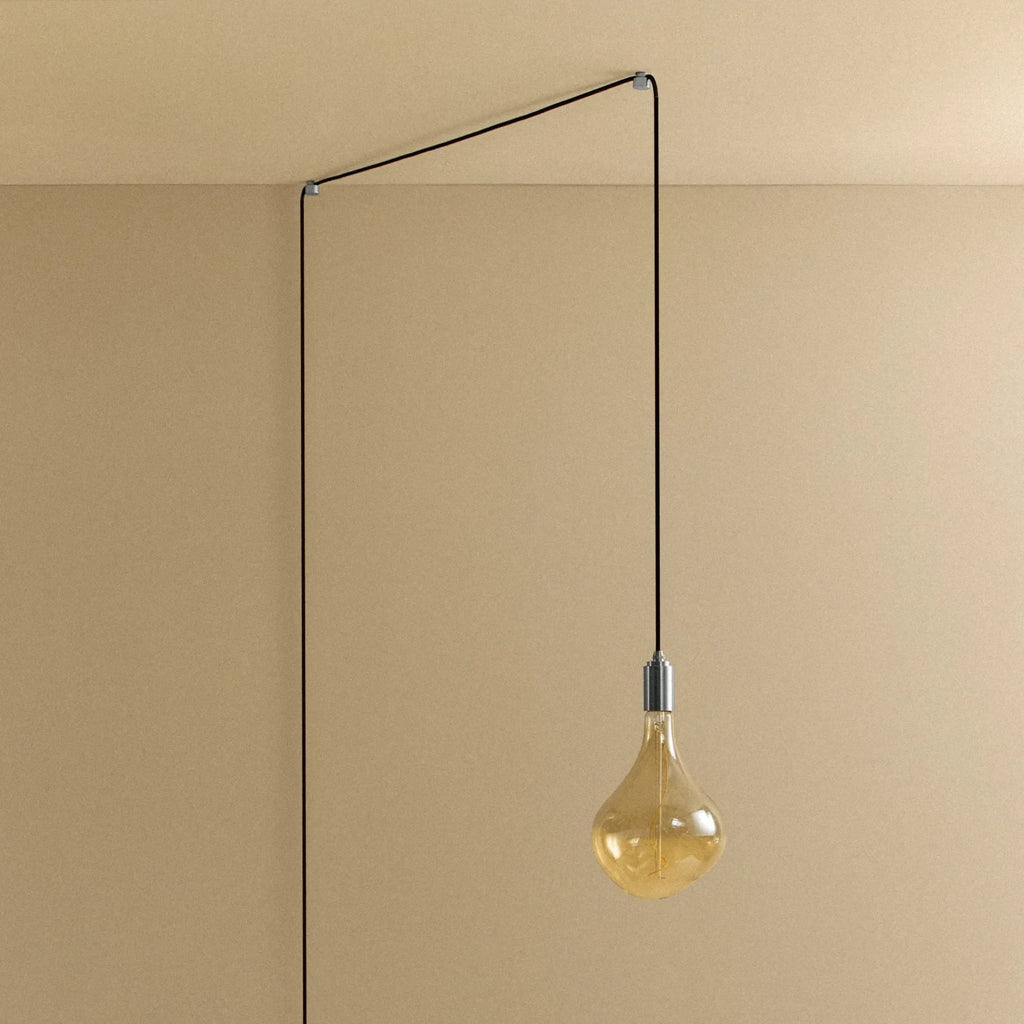 Plug-in pendant with tinted sculptural bulb, stainless steel, unlit