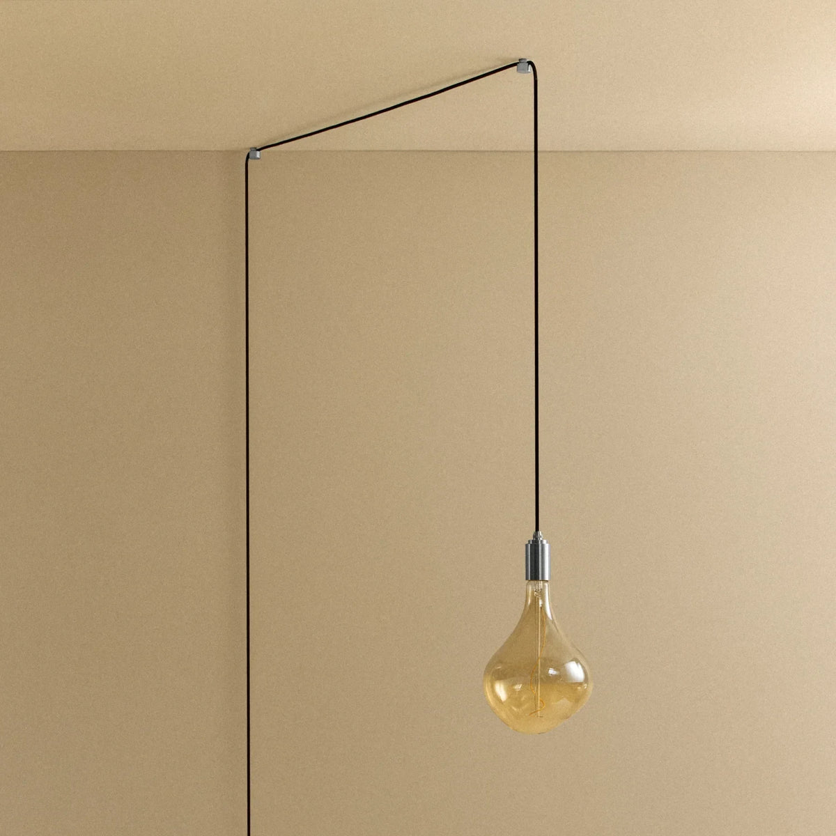 Plug-in pendant with tinted sculptural bulb, stainless steel, unlit