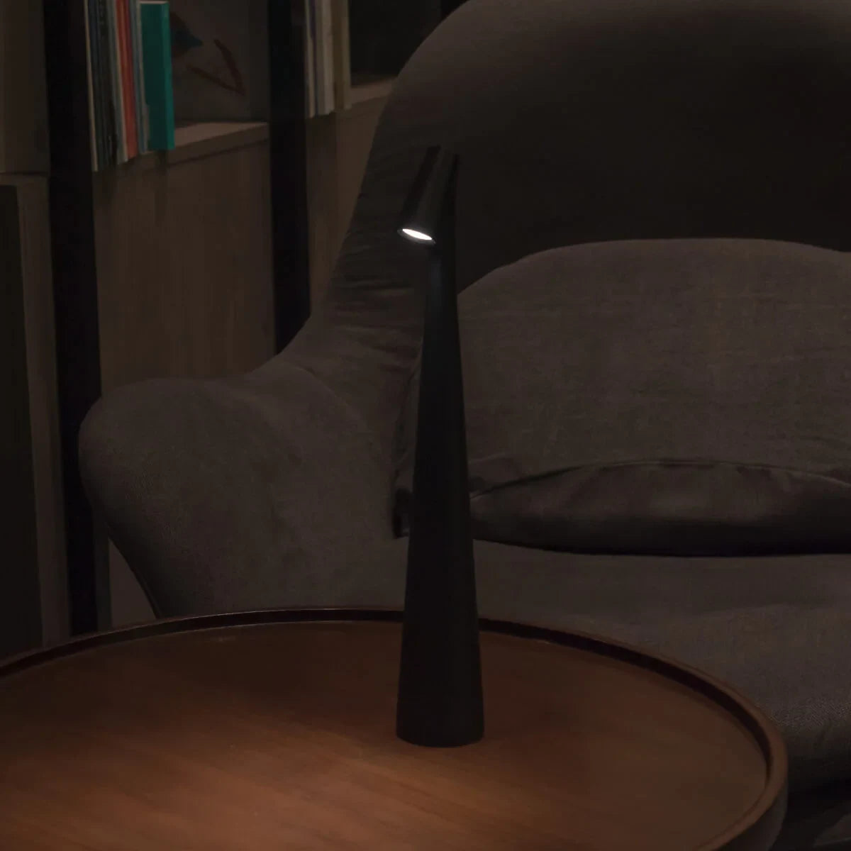 Slim cone cordless table lamp, Short, 33cm, Black