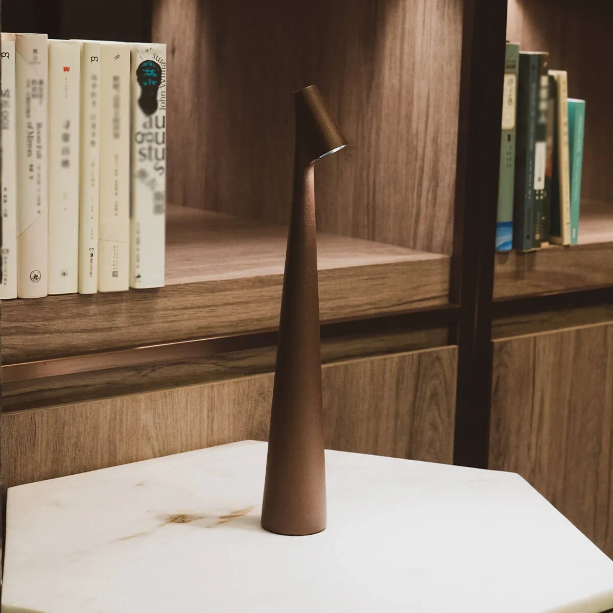 Slim cone cordless table lamp, Short, 33cm, Golden Brown