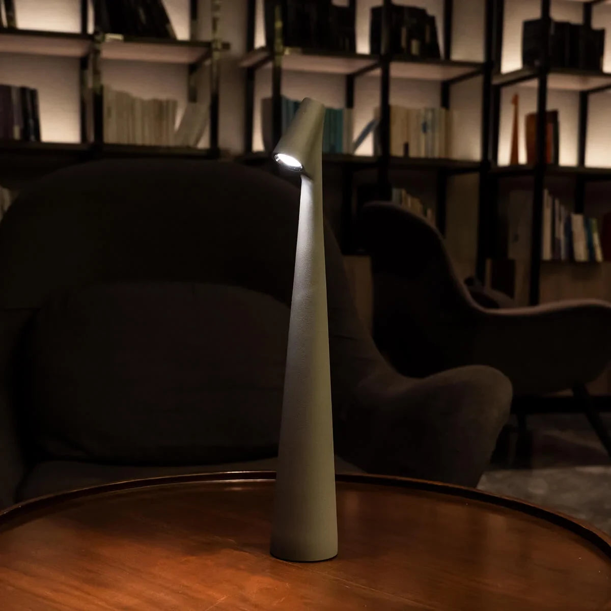 Slim cone cordless table lamp, Short, 33cm, Silver