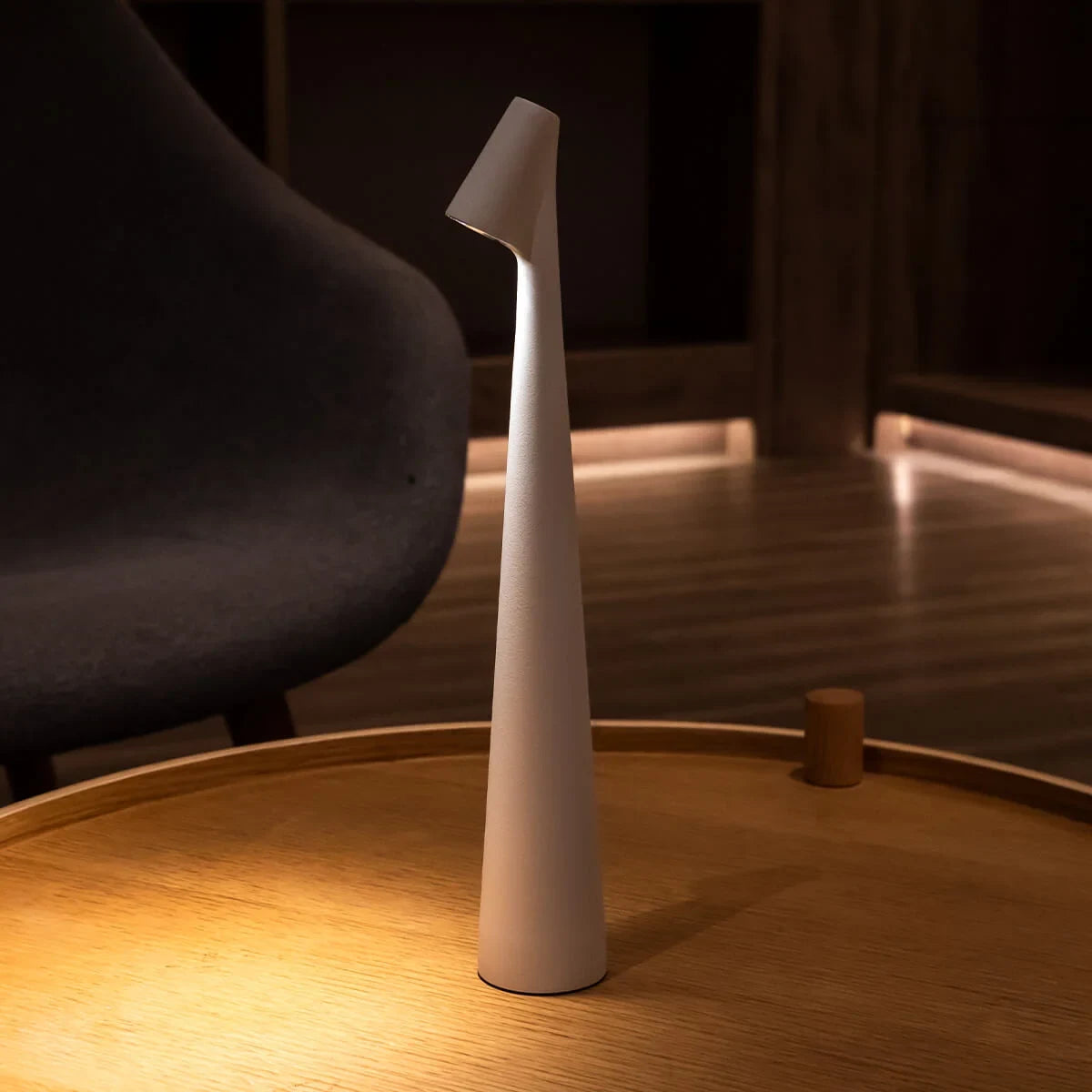 Slim cone cordless table lamp, Short, 33cm, White