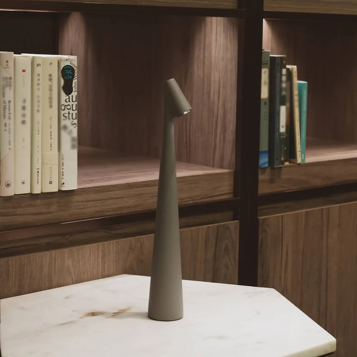 Slim cone cordless table lamp, Tall, 43cm, Silver
