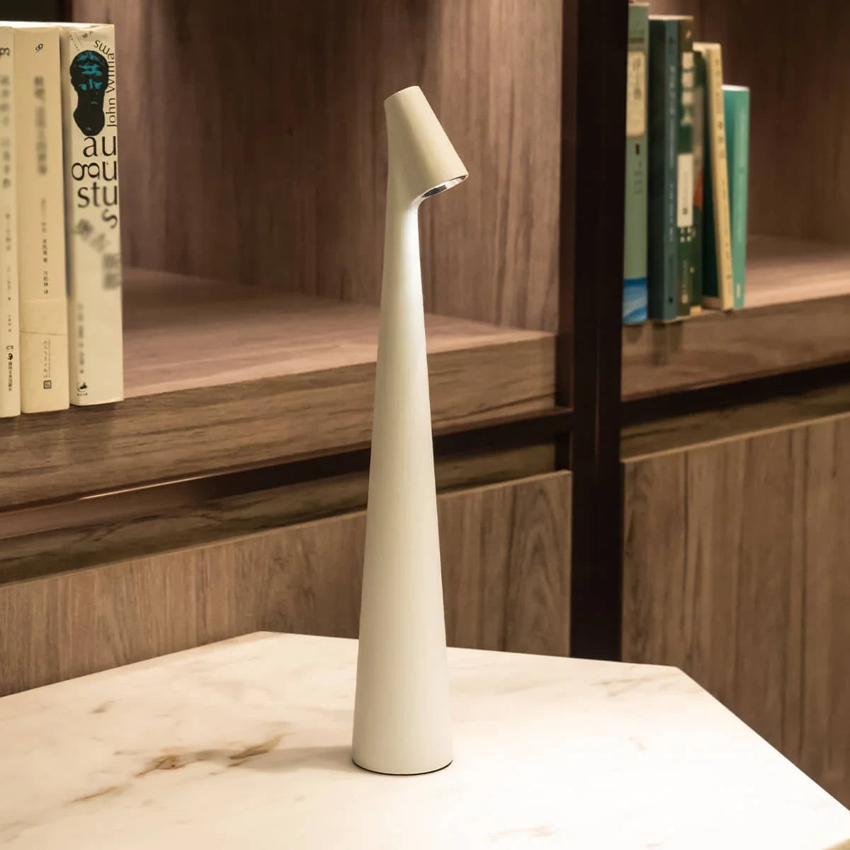 Slim cone cordless table lamp, Tall, 43cm, White