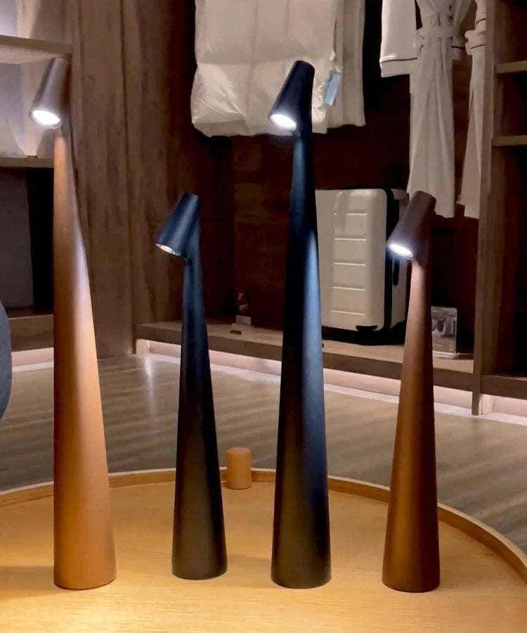 Slim cone cordless table lamp, a group in different colours