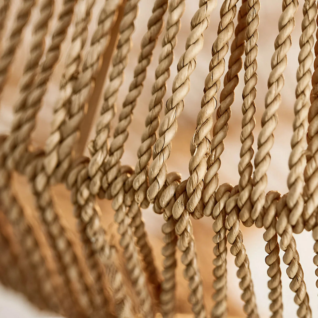 Woven rattan pendant light, close-up of the weave