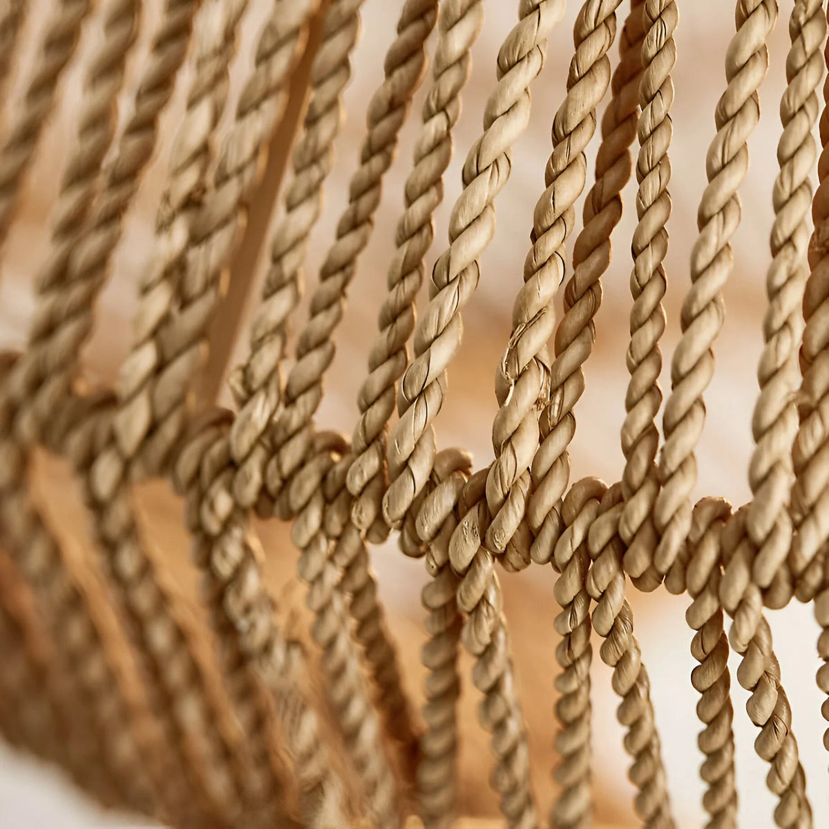 Woven rattan pendant light, close-up of the weave