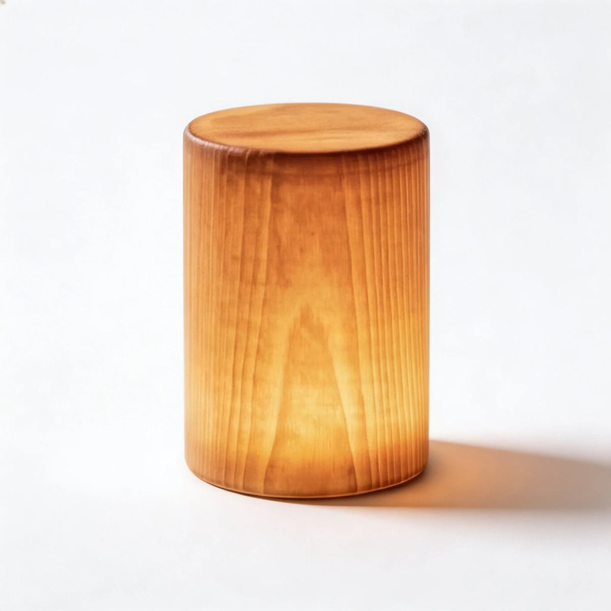 Rechargeable pine wood table lamp, on a white background