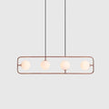 Rectangular Frame Four-Globe Linear Pendant, in copper