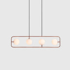 Rectangular Frame Four-Globe Linear Pendant, in copper