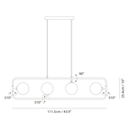 Rectangular Frame Four-Globe Linear Pendant, dimension drawing