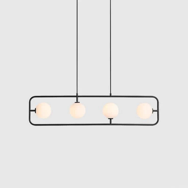 Rectangular Frame Four-Globe Linear Pendant, in black