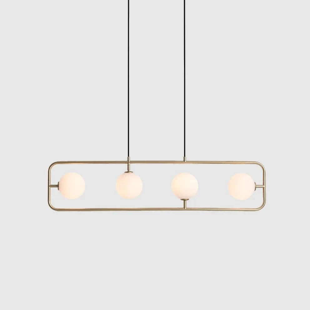 Rectangular Frame Four-Globe Linear Pendant, in champagne gold