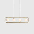 Rectangular Frame Four-Globe Linear Pendant, in champagne gold, lit