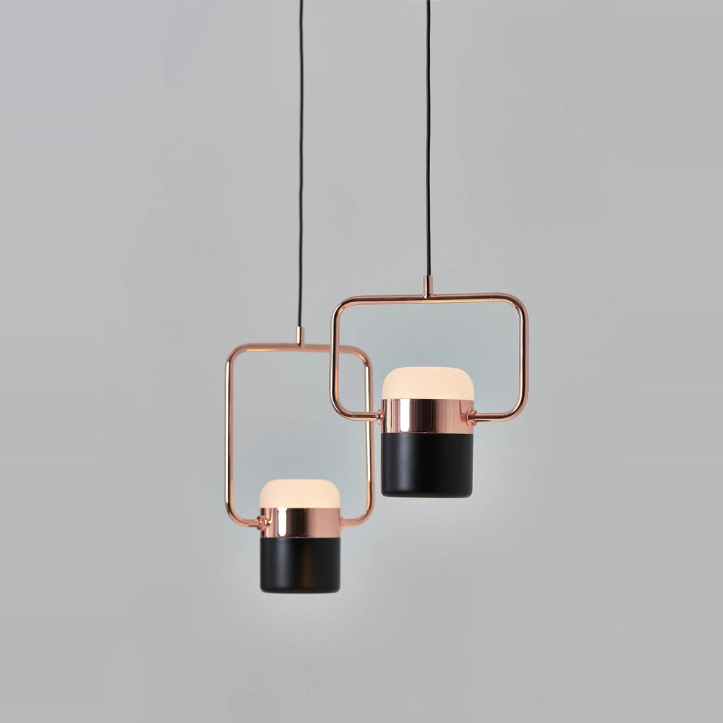 Rectangular frame LED pendant, pair at different heights