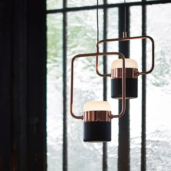 Rectangular frame LED pendant, pair by a window