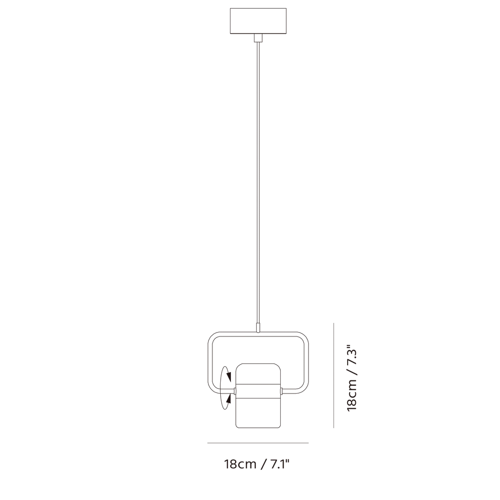 Rectangular frame LED pendant, dimension drawing