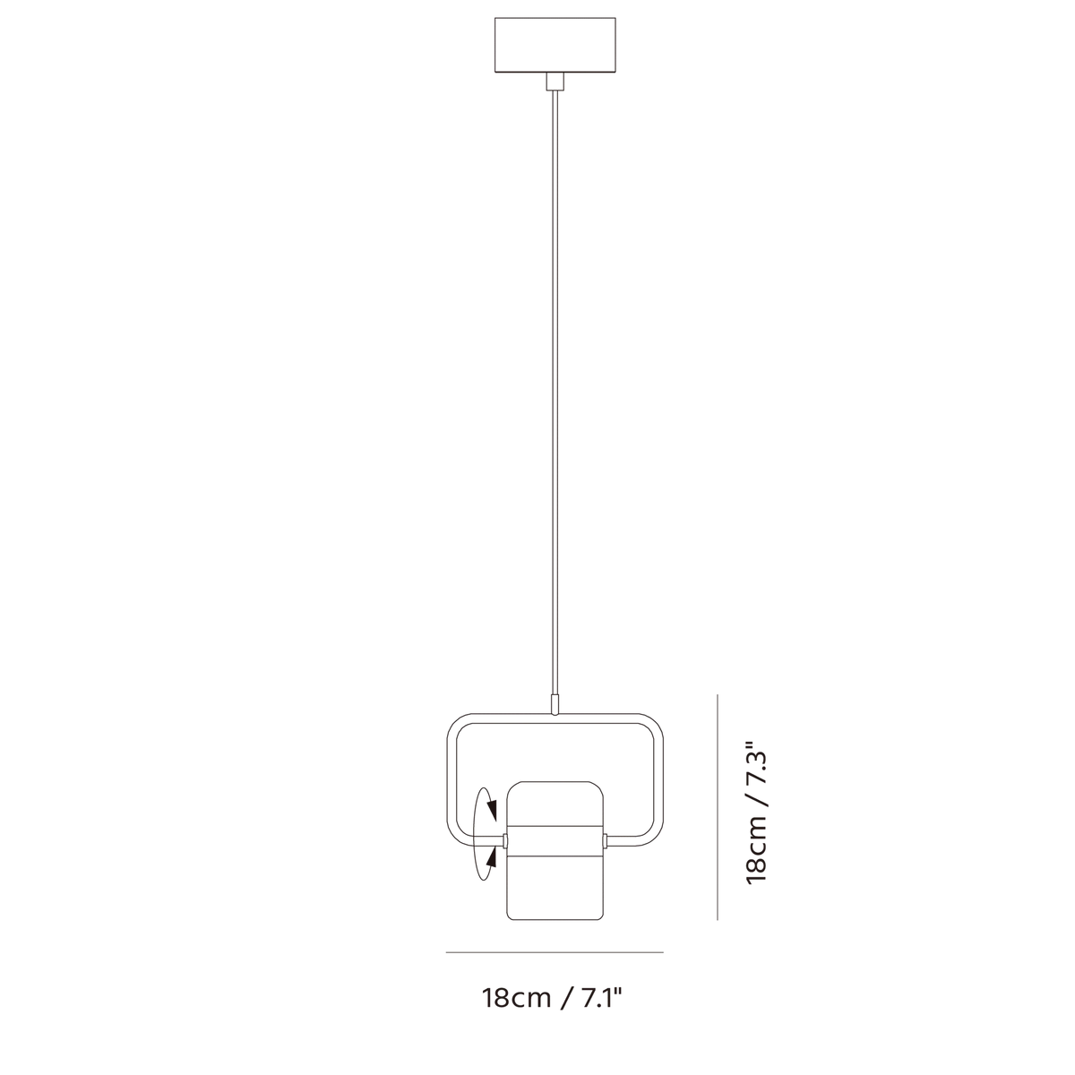 Rectangular frame LED pendant, dimension drawing