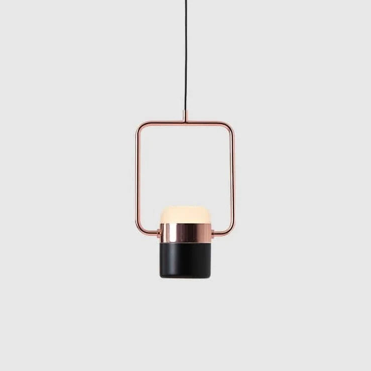 Rectangular frame LED pendant, portrait, on a pale background