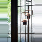 Rectangular frame LED pendant, portrait, by a window