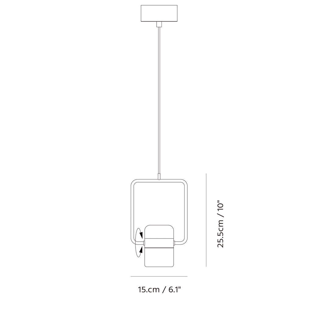 Rectangular frame LED pendant, portrait, dimension drawing