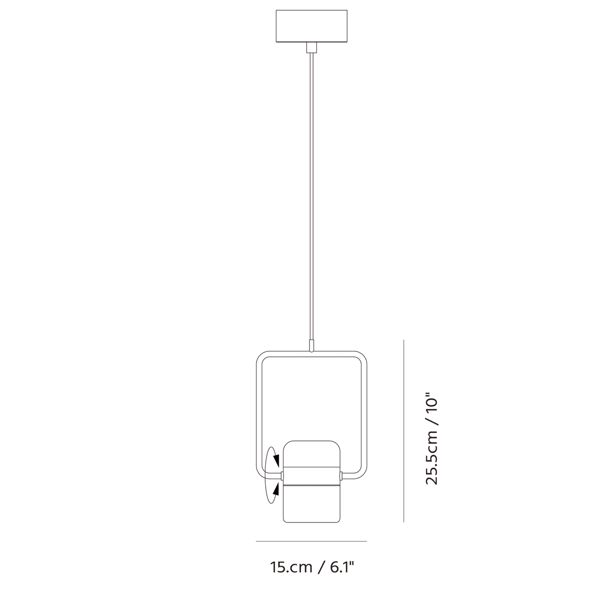 Rectangular frame LED pendant, portrait, dimension drawing