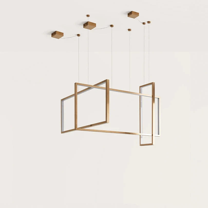 Rectangular frame LED pendant, three frames in bronze combined