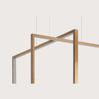 Rectangular frame LED pendant, close-up of bronze frames