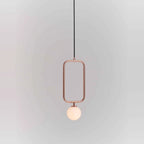 Rectangular Frame Opal Globe Pendant, in copper, globe below the frame