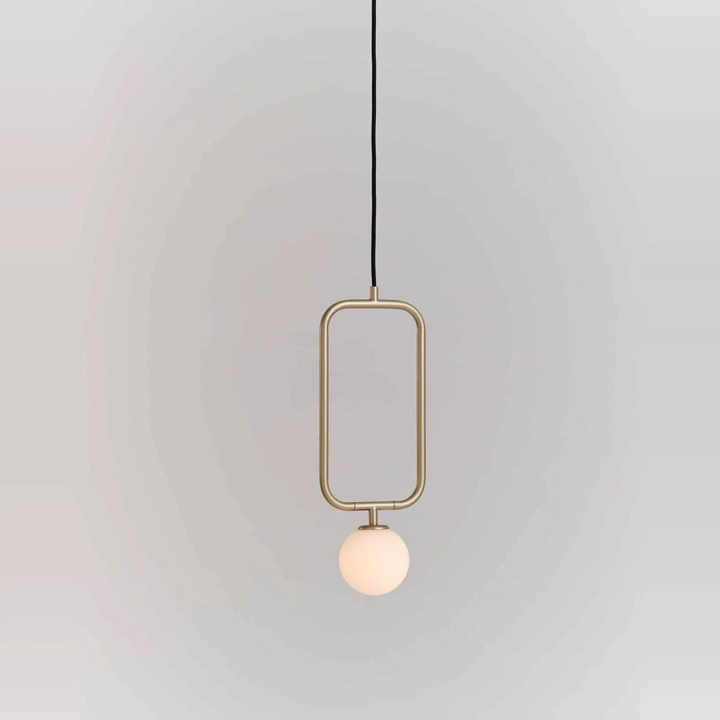Rectangular Frame Opal Globe Pendant, in champagne gold, globe below the frame