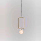 Rectangular Frame Opal Globe Pendant, in champagne gold, globe below the frame