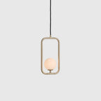 Rectangular Frame Opal Globe Pendant, in champagne gold, lit