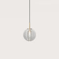 Ribbed glass globe pendant, with aged gold stem
