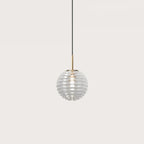 Ribbed glass globe pendant, with aged gold stem
