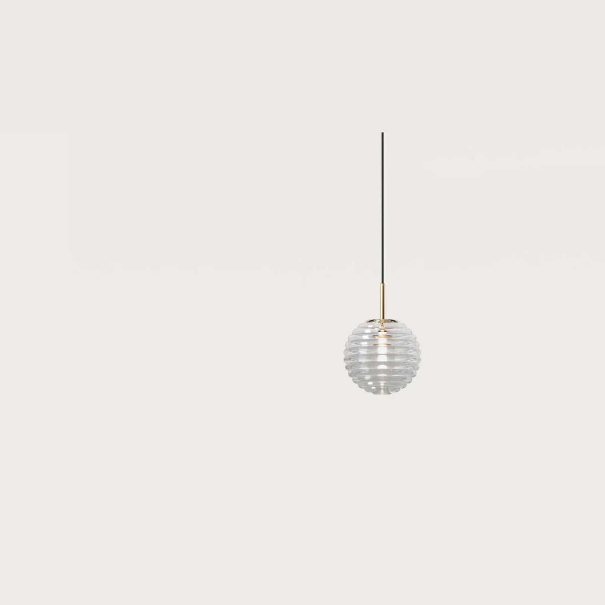 Ribbed glass globe pendant, on a long cable