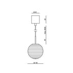 Ribbed glass globe pendant, dimension drawing