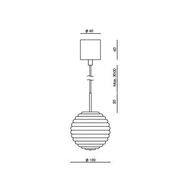 Ribbed glass globe pendant, dimension drawing