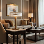 Ribbed glass table lamp with gold column base