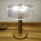 Ribbed glass table lamp with gold column base