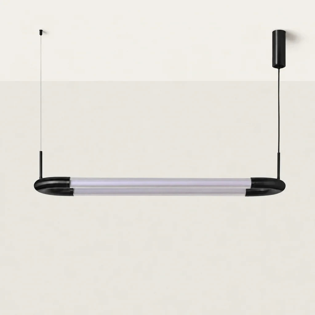 Ribbed glass oval loop linear LED pendant, in textured matte black