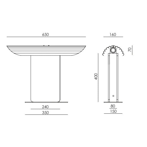 Ribbed head table lamp on marble column, dimension drawing