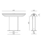 Ribbed head table lamp on marble column, dimension drawing