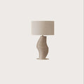 Ribbed sculptural glass table lamp, in taupe, with a drum shade (not included)