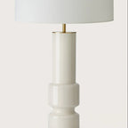 Ridged ceramic cylinder table lamp, close-up of the white body