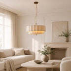 Layered ripple pendant light in white, in a living room