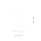 Black disc table lamp with rotating dimmer base, dimension drawing