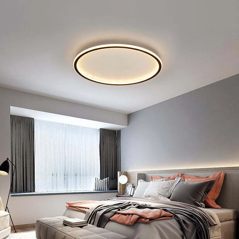 Round LED ring flush ceiling light, 30cm, Black, Warm White